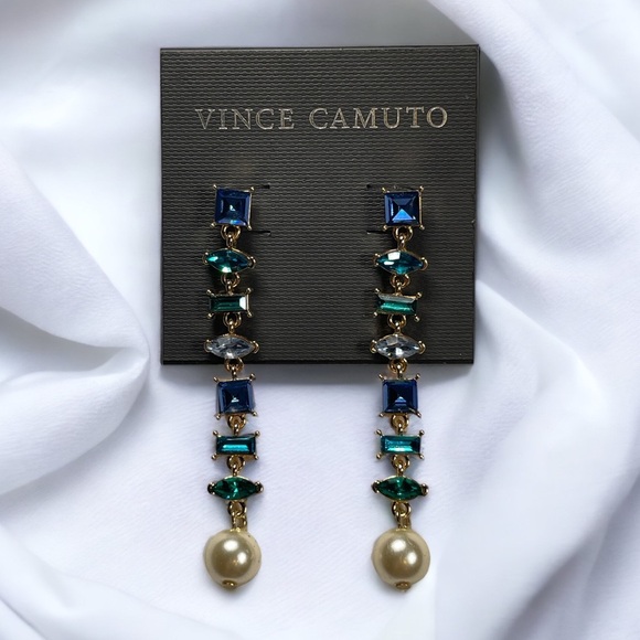 Vince Camuto Jewelry - NWT Vince Camuto Real Pearl Faux Rhinestone Dangle Drop Earrings